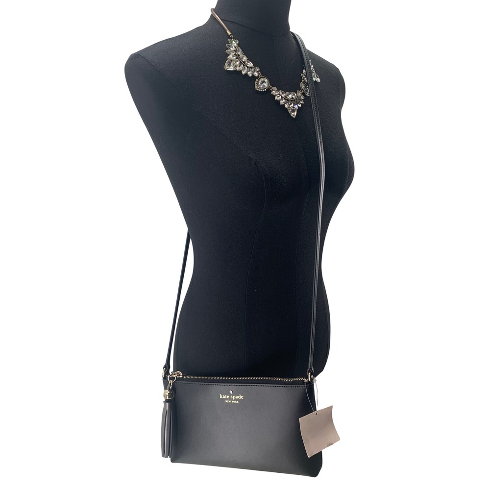Kate Spade New York Black Leather Tassel Crossbody Bag WKRU4856